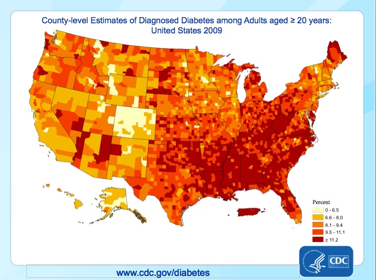 2008 Diabetes, by county