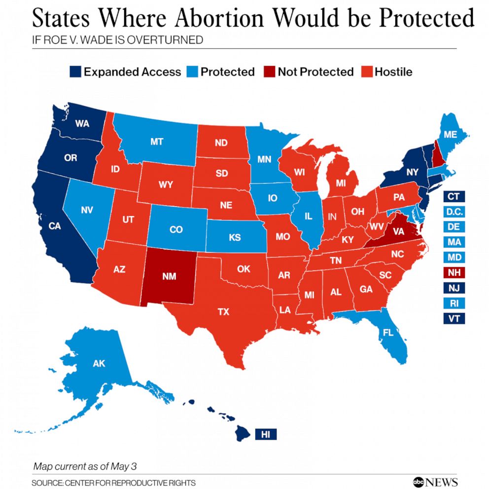 Map of abortion rights - May 2022