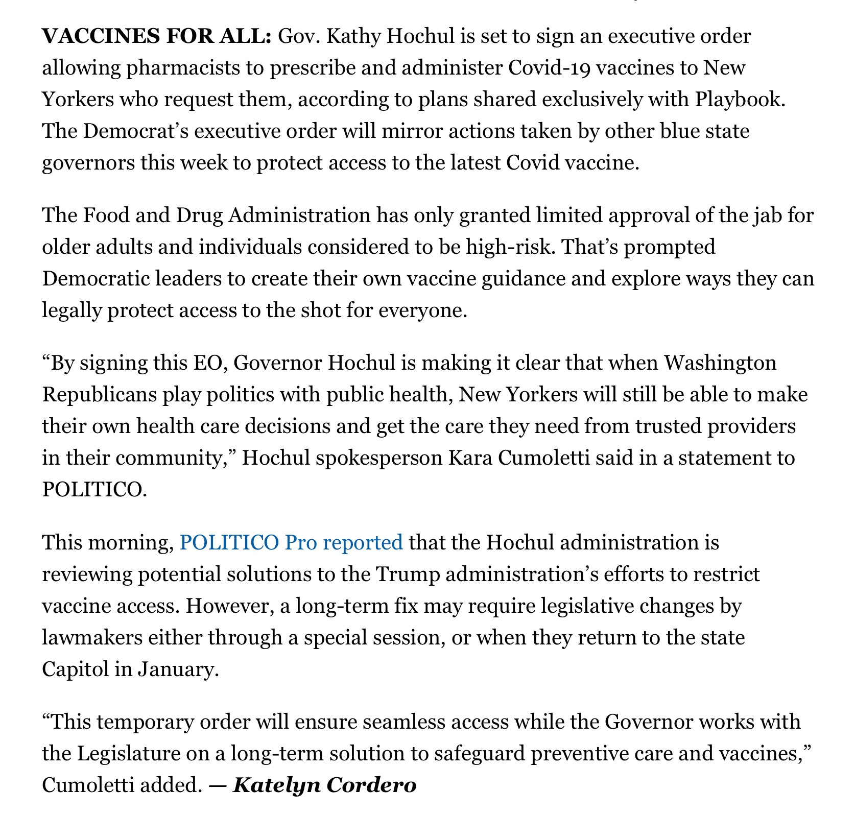 Kathy Hochul - Vaccines for all