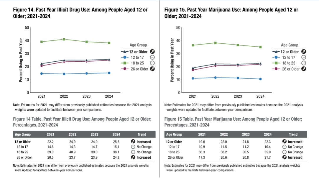   Past Year Illicit Drug Use: Among People Aged 12 or Older; 2021-2024; Past Year Marijuana Use: Among People Aged 12 or Older; 2021-2024