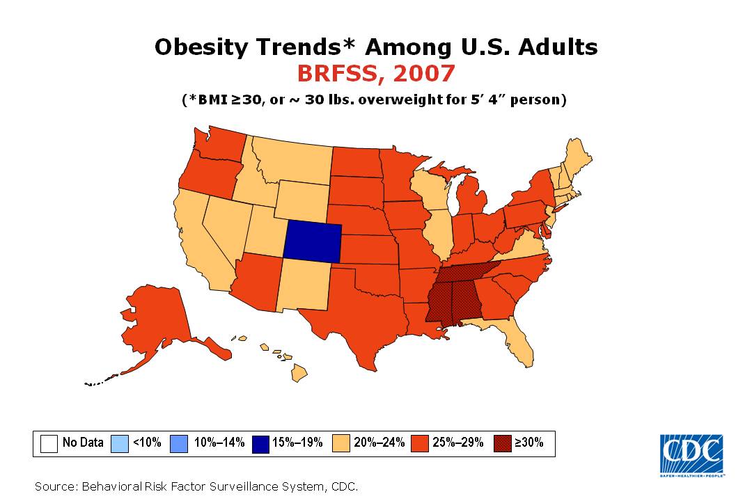 CDC - US Obesity Rates, 2007