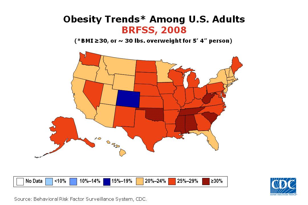 CDC - US Obesity Rates, 2008